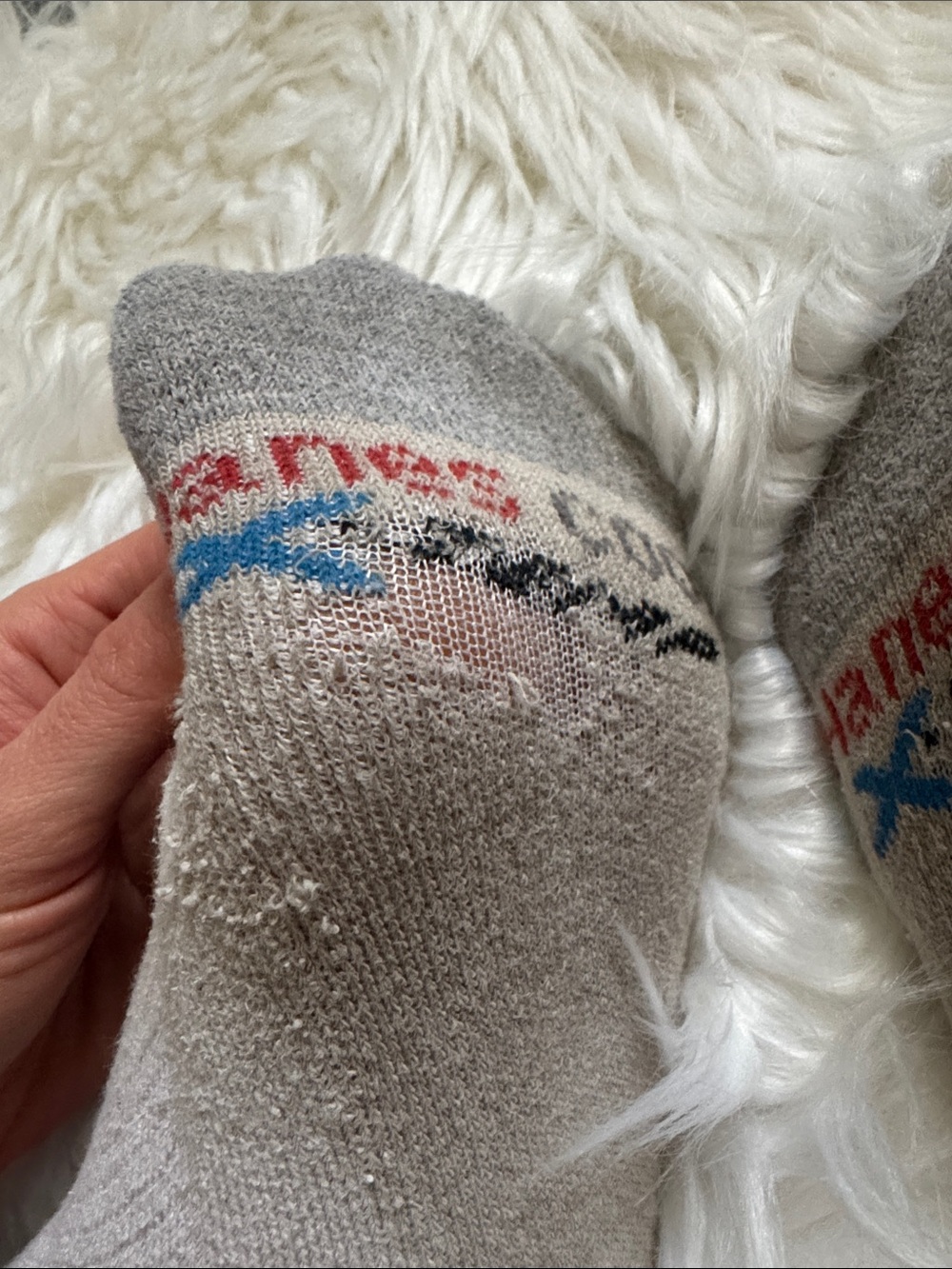 Well worn stinky Hanes No-Show Athletic Socks - Gray with Dark Gray Accents - Picture 4 of 6